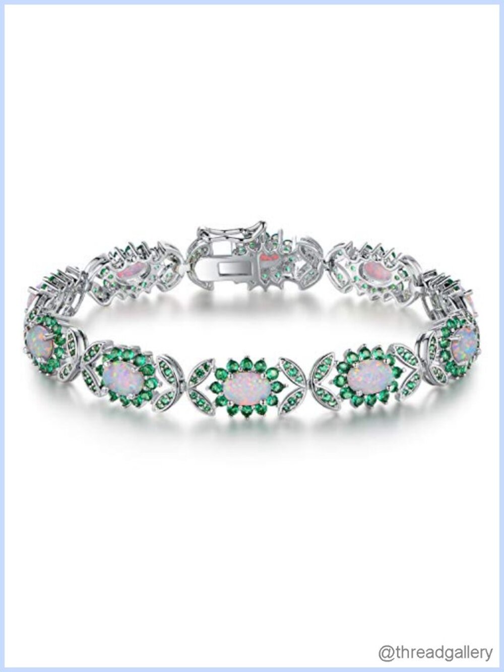 18K White Gold Plated Created Opal Tennis Bracelet 8 Inch Chain